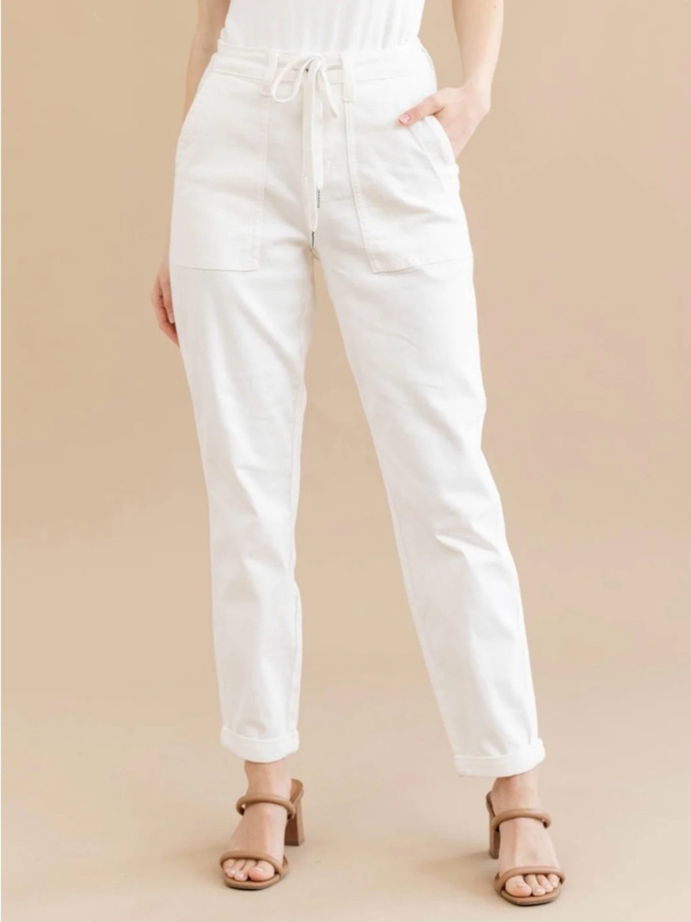 Judy Blue White Drawstring Jeans Boyfriend Cut 14W